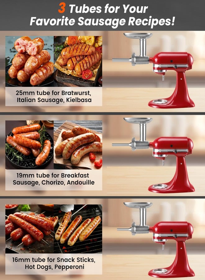 Rafbar Sausage Stuffer Kit for Kitchenaid KSMMGA Meat Grinder Attachment, Sausage Attachment for Kitchenaid, 3 Stainless Steel Stuffing Tubes Plus 1 Retainer - Image 3