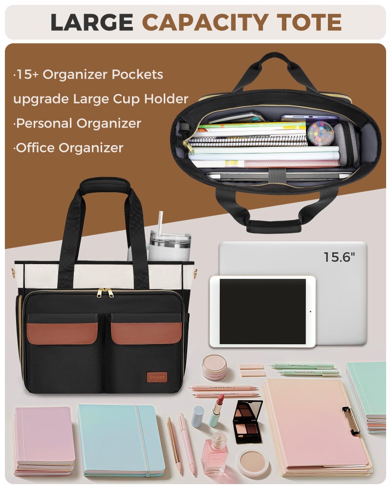 Ytonet Teacher Bag for Women, 15.6 Inch Laptop Tote Bag with Laptop Protective & Accordion File Pockets, Work Bags for Women Nurse Bags Teacher Gift Briefcase for Office, Business, College, Nursing - Image 4