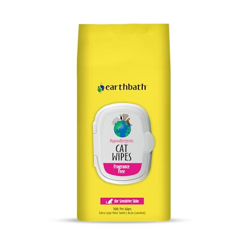 Earthbath Hypo-Allergenic Fragrance-Free Cat Wipes for Sensitive Skin, Removes Dander & Discharge, Natural Grooming Wipes - 100 Wipes - Image 1