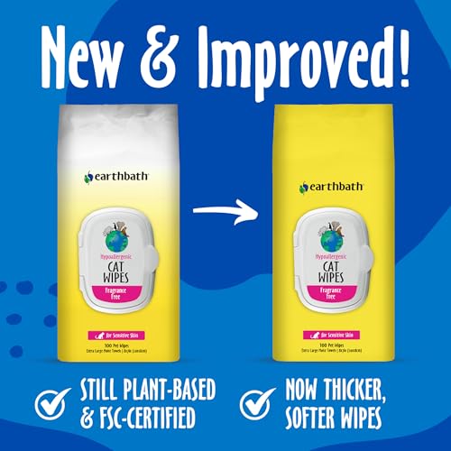 Earthbath Hypo-Allergenic Fragrance-Free Cat Wipes for Sensitive Skin, Removes Dander & Discharge, Natural Grooming Wipes - 100 Wipes - Image 3