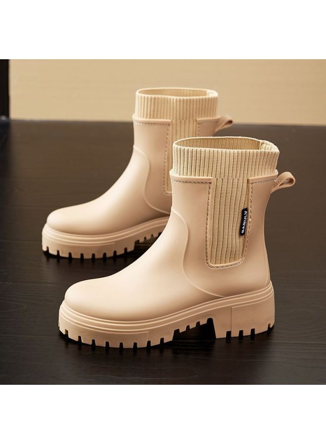 Waterproof Rain Boots For Women, Fashionable Elastic Band Boots, Thick-soled Spring And Summer Adult Outdoor Non-slip Short Rain Boots For Women