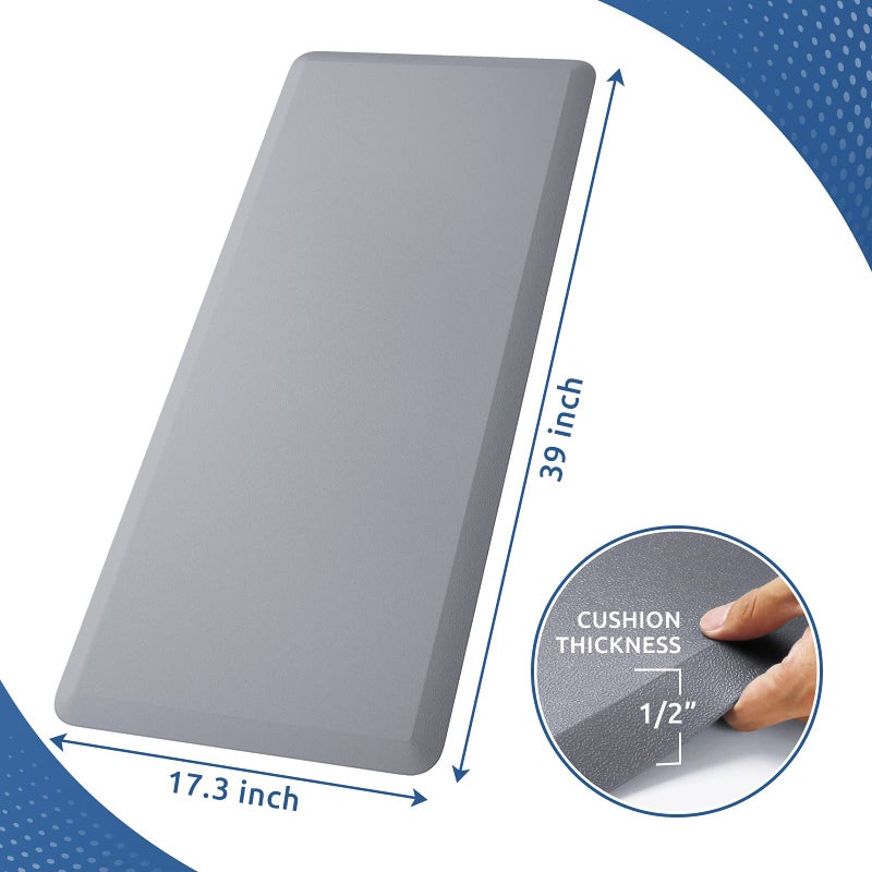 KitchenClouds Kitchen Mat Cushioned Anti Fatigue Kitchen Rug 17.3"x39" Water Resistant Non Slip Kitchen Rugs and Mats Standing Desk Mat Comfort Floor Mats for Kitchen House Sink Office (Grey) - Image 2