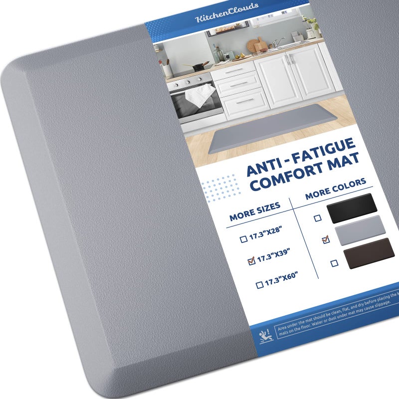 KitchenClouds Kitchen Mat Cushioned Anti Fatigue Kitchen Rug 17.3"x39" Water Resistant Non Slip Kitchen Rugs and Mats Standing Desk Mat Comfort Floor Mats for Kitchen House Sink Office (Grey) - Image 1