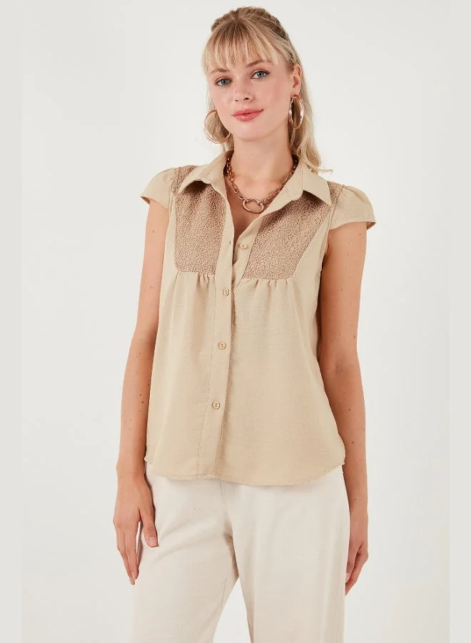 Lela Lela Lace Detail Short Sleeve Regular Fit Shirt Women's SHIRT 611GO0215