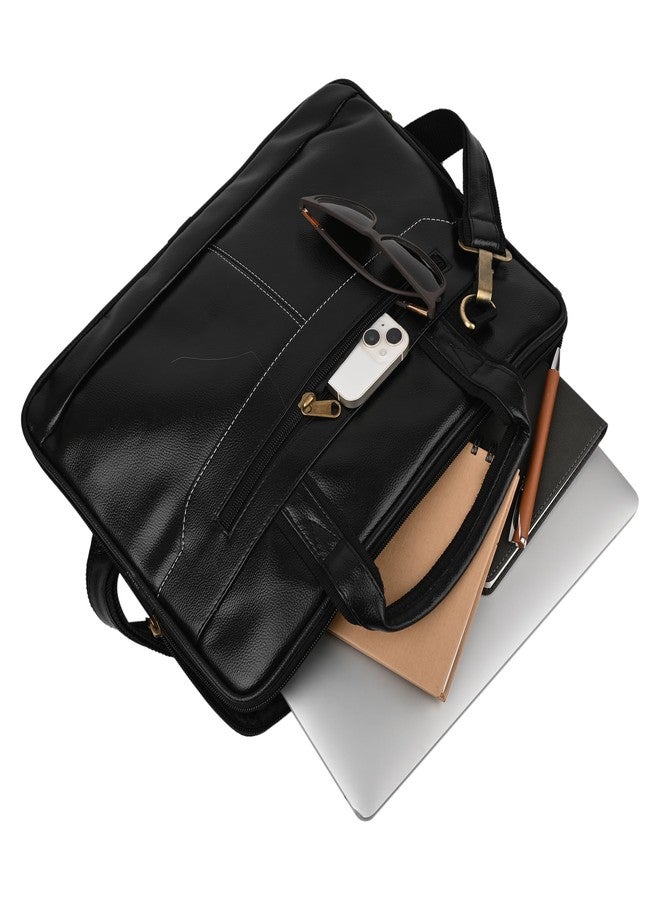 Fonsie Laptop Bag 18 Inch Supports 15.6 laptop, expandable compartment with sling strap, For Men and Women Office Messenger Bag, Notebook, Tab, Macbook Handbag Slim Design (Black)PU Leather for gift. - Image 3