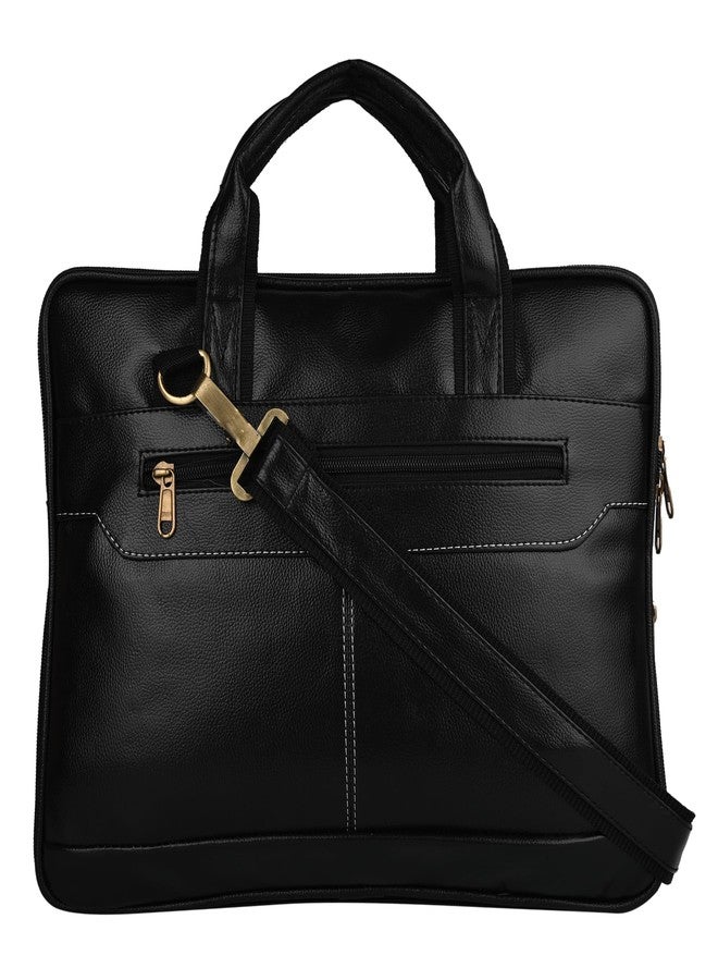 Fonsie Laptop Bag 18 Inch Supports 15.6 laptop, expandable compartment with sling strap, For Men and Women Office Messenger Bag, Notebook, Tab, Macbook Handbag Slim Design (Black)PU Leather for gift. - Image 1