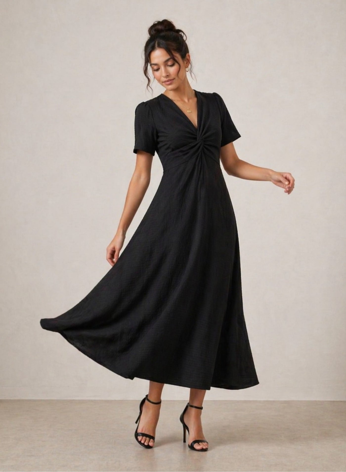 victor and jane Black Textured Twist Front Maxi Dress for Women