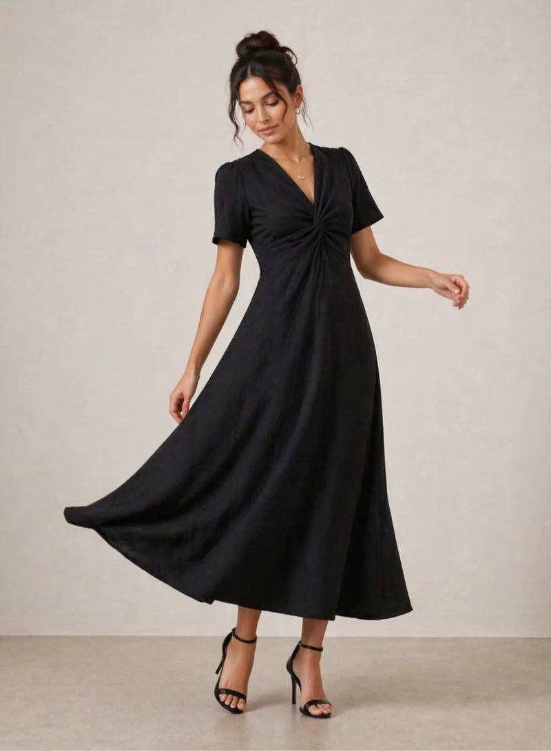 فكتور اند جين Black Textured Twist Front Maxi Dress for Women