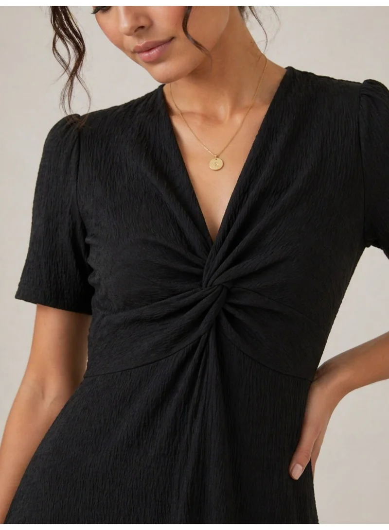 Victor And Jane  Black Textured Twist Front Maxi Dress for Women for Women | Best Price UAE