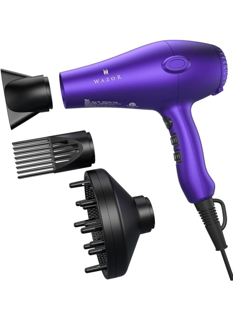 Wazor Wazor Lightweight Hair Dryer with Diffuser Negative Ionic Professional 1875W Blow Dryer with 2 Speed 3 Heat Settings Cool Shot Purple 