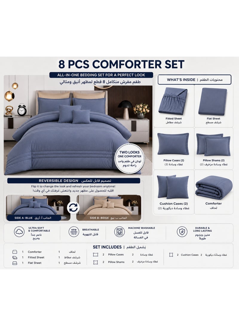 Luxury 8-Piece Comforter Set – King Size, Microfiber Fabric, – Fits 200x200 cm size bed, soft 100 GSM filling - Image 2