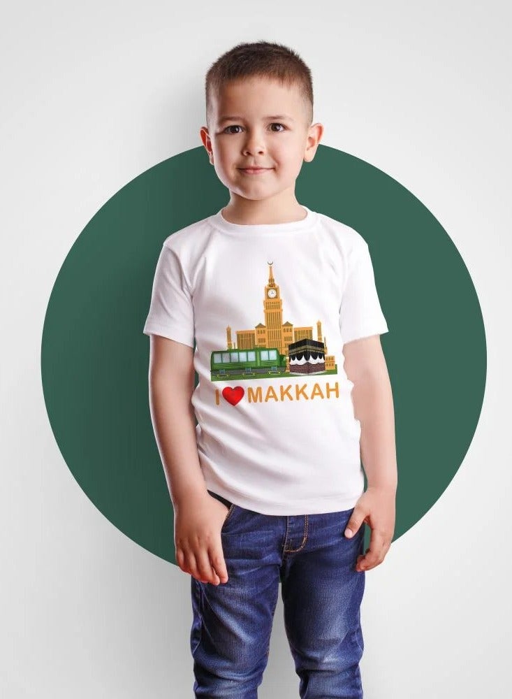 Modern Cotton Kids T-Shirt – "I Love Makkah" Design – Premium Quality Islamic Tee
