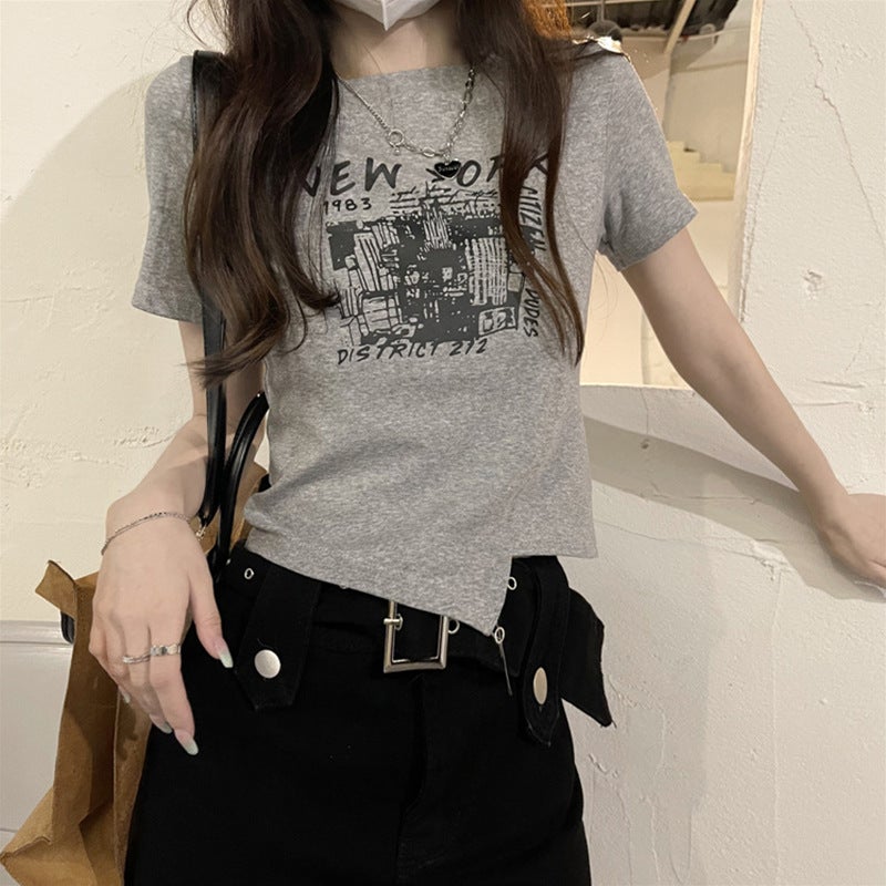 Hot Girl Style Design Short T-Shirt Summer 2025 New Asymmetrical Chic Niche Ins Short-Sleeved Top Women's Trend - Image 5