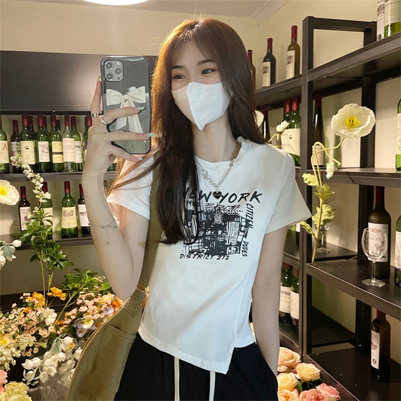 Hot Girl Style Design Short T-Shirt Summer 2025 New Asymmetrical Chic Niche Ins Short-Sleeved Top Women's Trend - Image 2