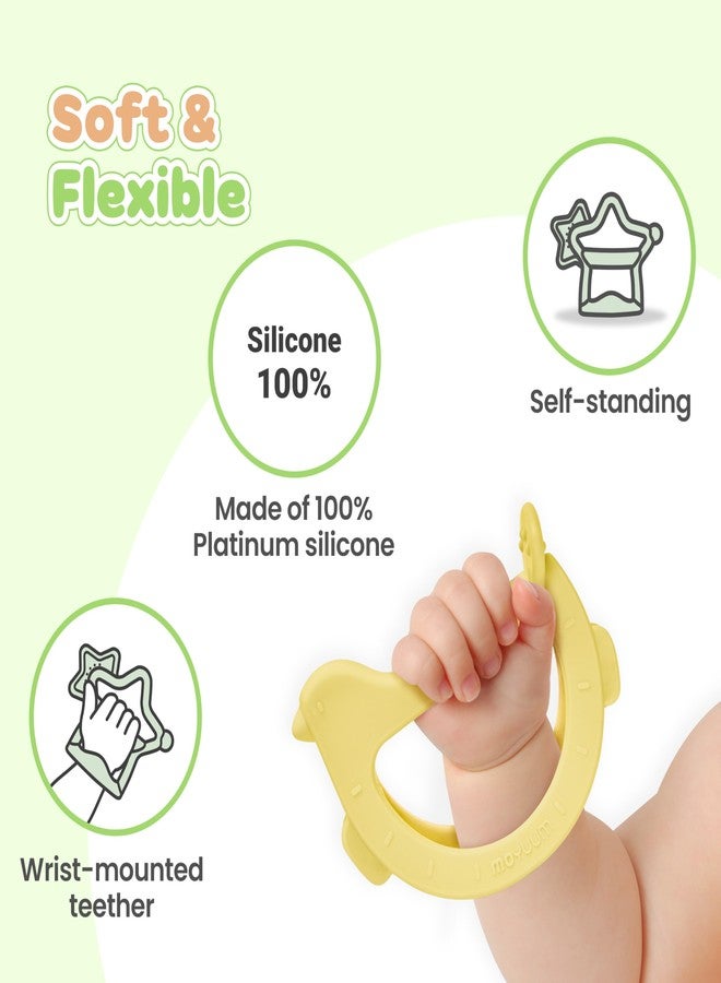 MOYUUM Wrist Teether Gift Set 100% Silicone, Wearable Type Baby Chew Toy Baby Gift for Newborn, Roly Poly Toy, Silicone Teething Toys for Infant and Toddler, Bracelet Type (Bird Orange, Pony Yellow) - Image 2
