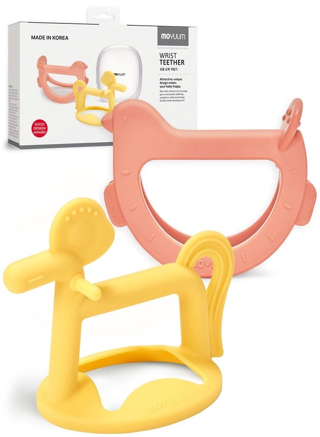 MOYUUM Wrist Teether Gift Set 100% Silicone, Wearable Type Baby Chew Toy Baby Gift for Newborn, Roly Poly Toy, Silicone Teething Toys for Infant and Toddler, Bracelet Type (Bird Orange, Pony Yellow) - Image 1
