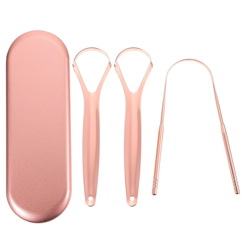 Vaguelly Gold Stainless Steel Scraper Set with U-shaped Brush and Aluminum Case, Large Size Oral Cleaner for Adults to Reduce Bad Breath and Maintain Daily Oral Hygiene - Image 1