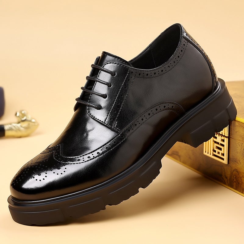 Men'S Height-Increasing Leather Shoes, New Genuine Leather Formal Brogue Shoes, High-End Business British Style Thick-Soled Men'S Shoes - Image 5