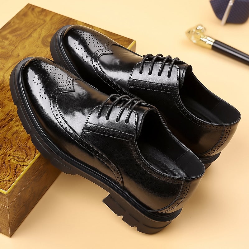 Men'S Height-Increasing Leather Shoes, New Genuine Leather Formal Brogue Shoes, High-End Business British Style Thick-Soled Men'S Shoes - Image 4