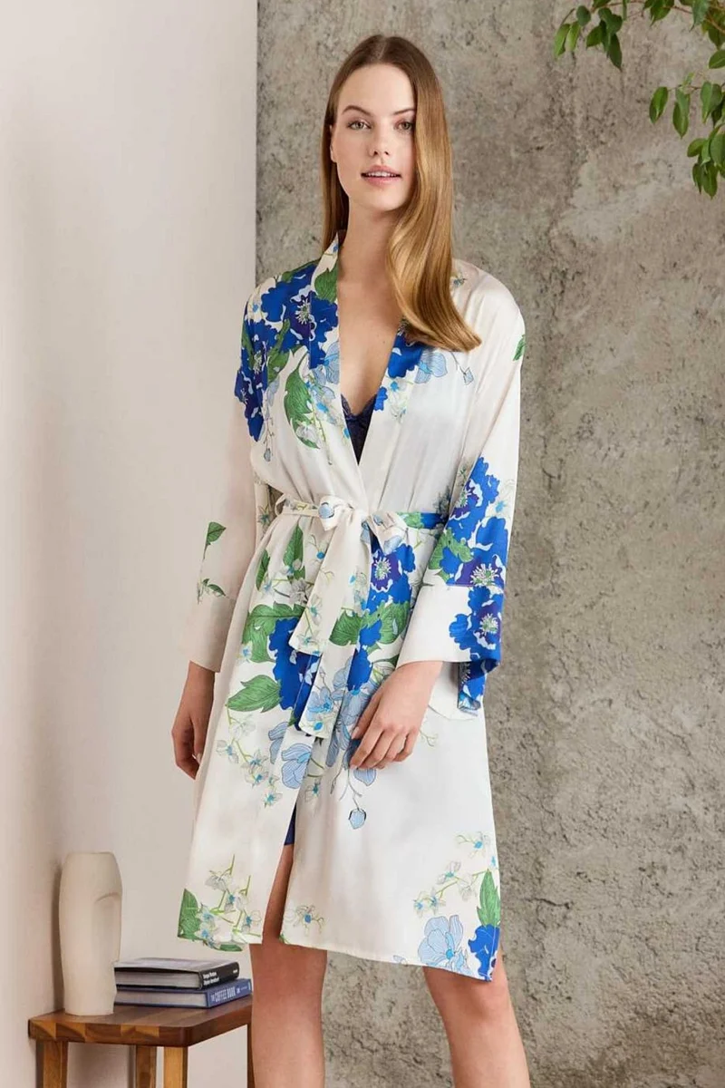 pierre cardin 2415 Women's Satin Dressing Gown Nightgown Set-Navy Blue