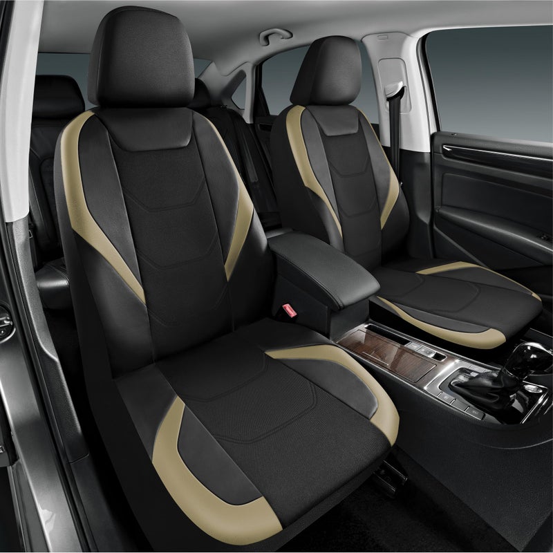 Road Comforts Car Seat Cover Full Set, Leather Mesh Seat Covers, Airbag Compatible, Universal Fit for Most Cars, SUVs, Trucks, and Vans - Black - Image 2