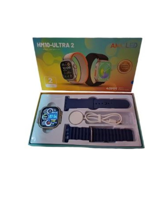 Generic - HM10-ULTRA 2 Smart Watch AMOLED Screen With 2 Straps - Orange - Image 1