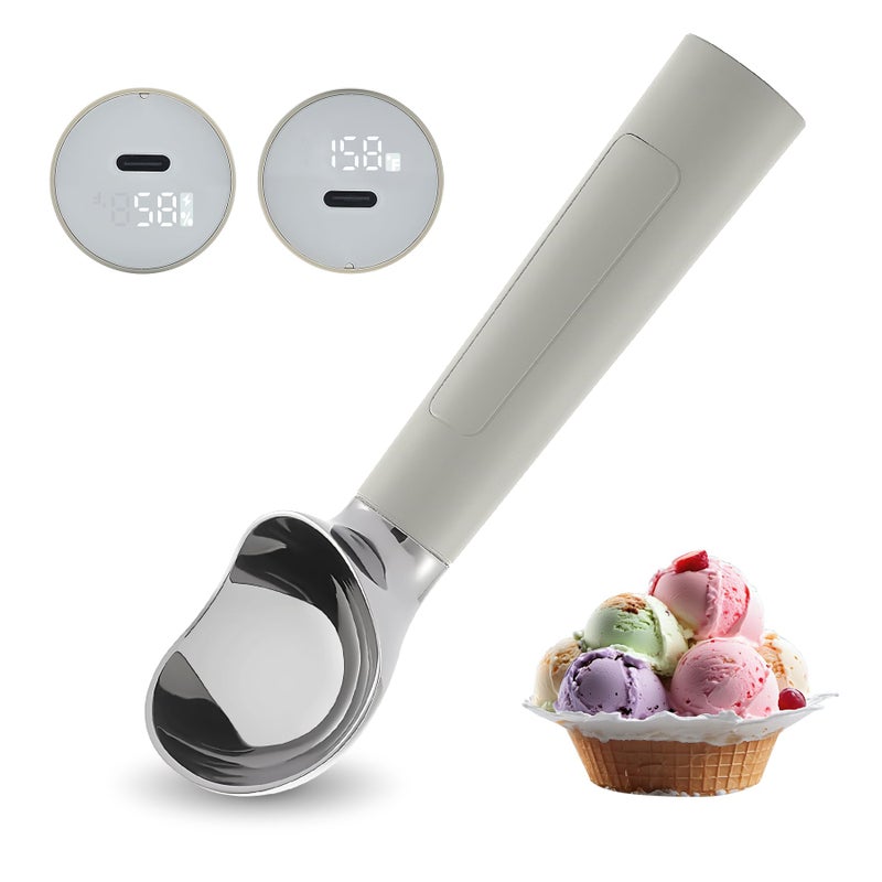 Heated Ice Cream Scoop Rechargeable Electric Warming Ice Cream Scooper with LED Display Heats to 158F for Hard Ice Cream Easy for Seniors  Kids IP67 Waterproof Grey 2 oz