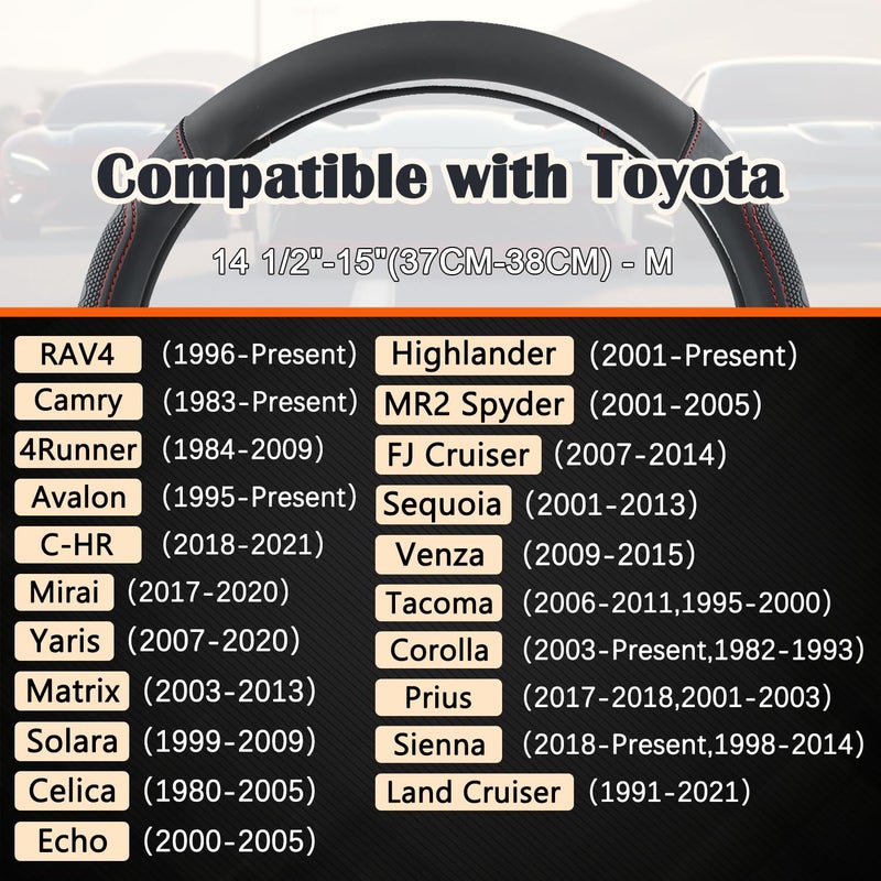 GIANT PANDA Car Steering Wheel Cover for Toyota RAV4,Camry,Highlander,Corolla,Prius,Tacoma,Standard Size - Black+Red Line - Image 2