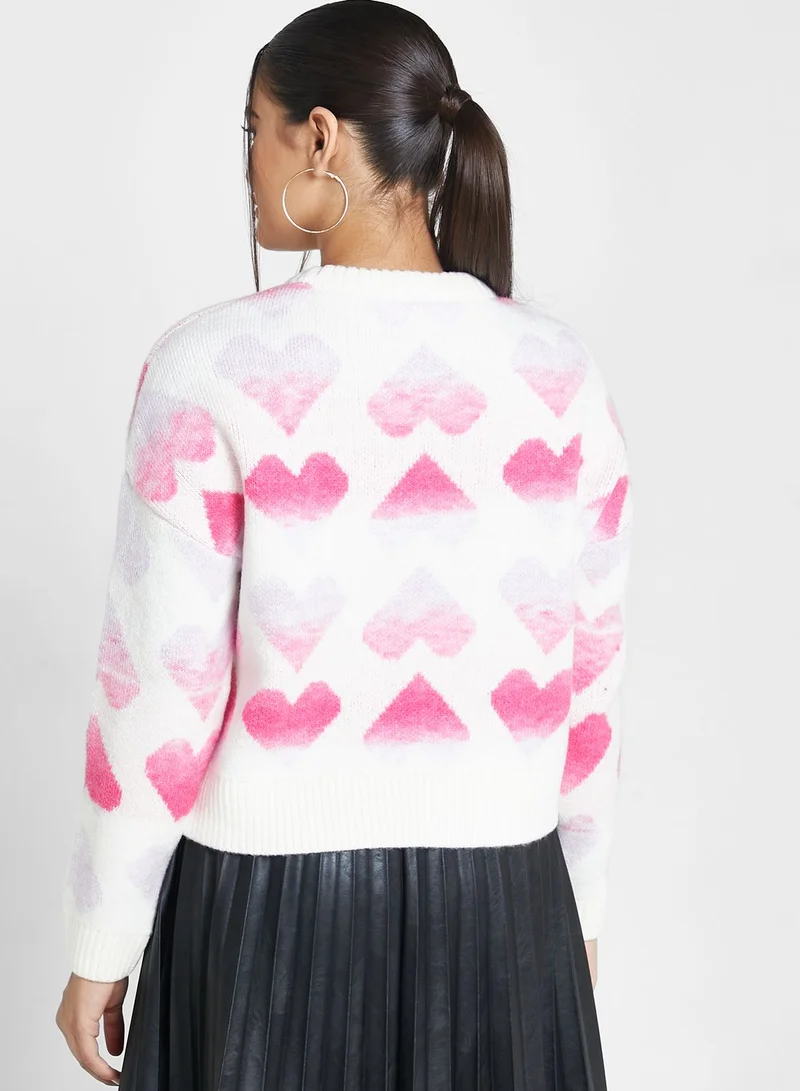 ONLY Heart Print Knitted Sweater