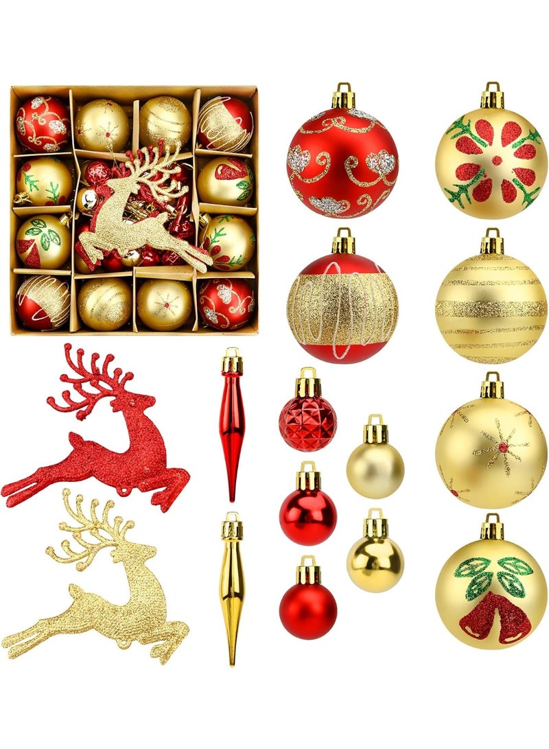 AIWANTO 40Pcs Red & Gold Christmas Ornaments Set – Shatterproof Balls, Reindeers & Baubles for Christmas Tree, Glitter & Matte Finish, Holiday Party Home Decorations - Image 1