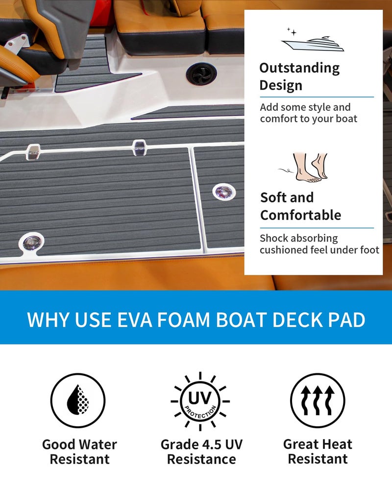 OCEANBROAD Boat Flooring 48''x16'' Self-Adhesive Strip Cut Grooves EVA Foam Sheet Non-Slip Traction Pad for Boats Decking Surfboard SUP Paddleboard Kayak, Dark Gray - Image 4