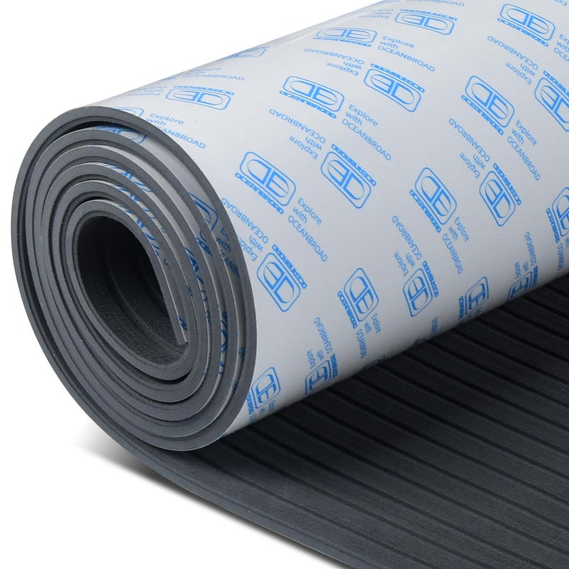 OCEANBROAD Boat Flooring 48''x16'' Self-Adhesive Strip Cut Grooves EVA Foam Sheet Non-Slip Traction Pad for Boats Decking Surfboard SUP Paddleboard Kayak, Dark Gray - Image 1