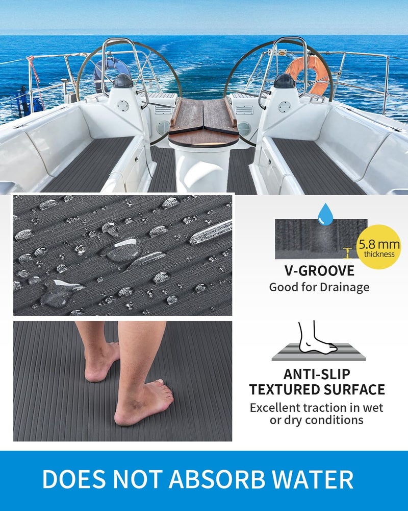 OCEANBROAD Boat Flooring 48''x16'' Self-Adhesive Strip Cut Grooves EVA Foam Sheet Non-Slip Traction Pad for Boats Decking Surfboard SUP Paddleboard Kayak, Dark Gray - Image 3