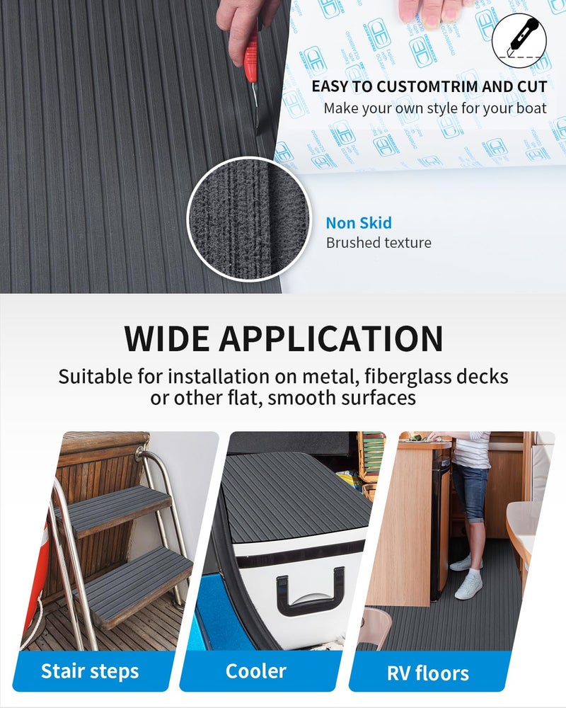 OCEANBROAD Boat Flooring 48''x16'' Self-Adhesive Strip Cut Grooves EVA Foam Sheet Non-Slip Traction Pad for Boats Decking Surfboard SUP Paddleboard Kayak, Dark Gray - Image 5