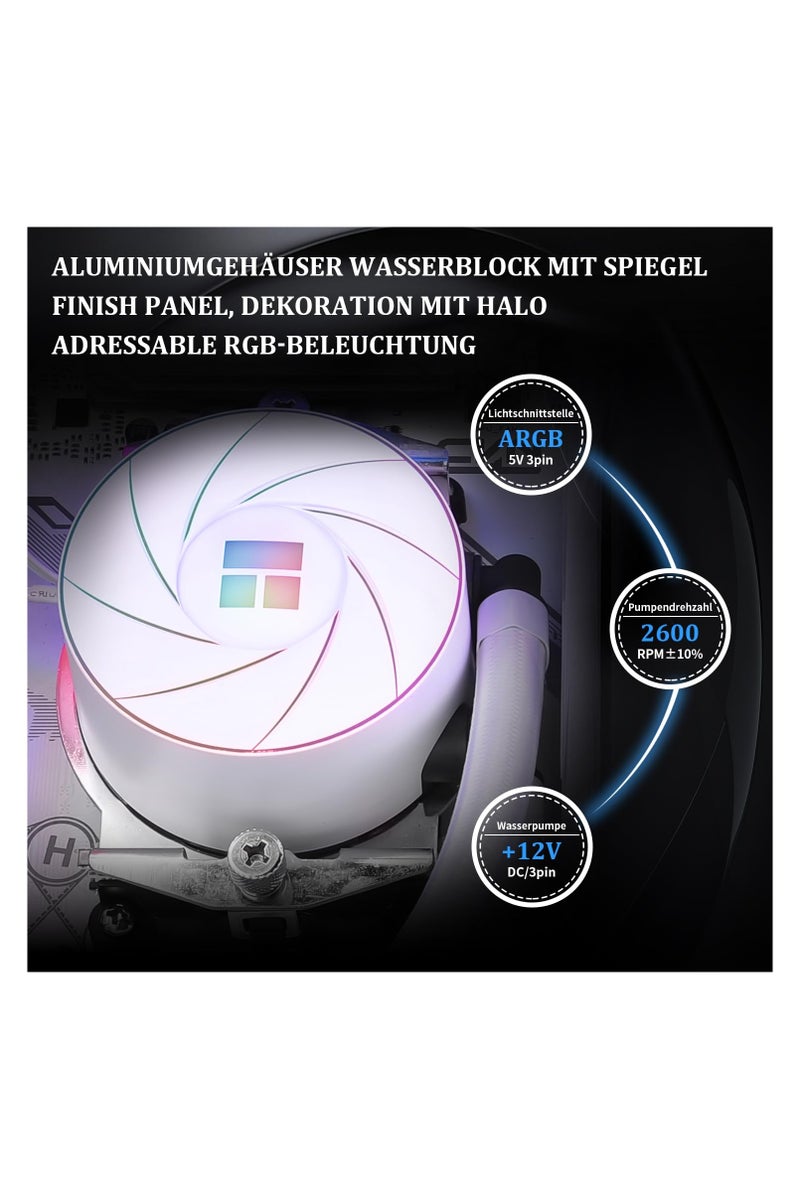 ثيرمالرايت مبرد وحدة المعالجة المركزية THERMALRIGHT Aqua Elite 240 White ARGB المائي، مبرد وحدة المعالجة المركزية Aio أبيض، 240 صف تبريد، مروحتان PWM × 120 مم، محامل S-FDB، متوافق مع AMD/AM4/AM5، Intel LGA1150/1151/1155/1156/1200/2011/1700 - Image 4