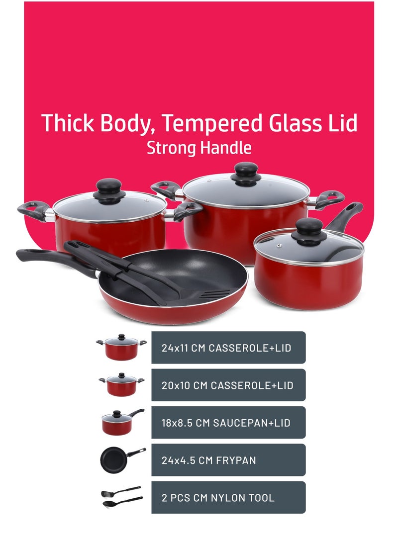 DELCASA - Nonstick Cookware Set 9pcs Aluminum Cookware-Induction Base-Scratch Resistor DC1995 24x11cm Casserole with Lid, 20x9cm Casserole with Lid, 24x5cm Fry pan, 18x8.5cm Saucepan with Lid, 2pcs Nylon Tool - Image 1