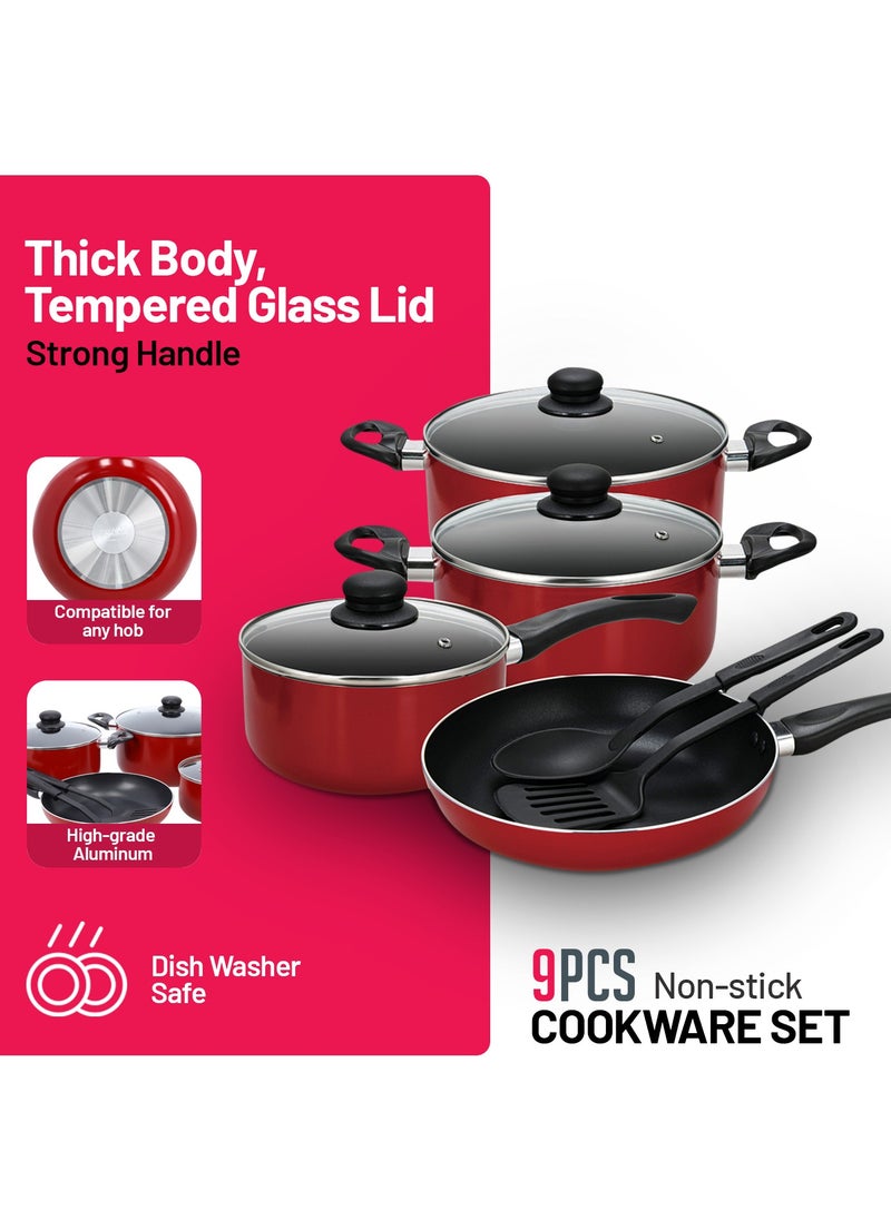 DELCASA - Nonstick Cookware Set 9pcs Aluminum Cookware-Induction Base-Scratch Resistor DC1995 24x11cm Casserole with Lid, 20x9cm Casserole with Lid, 24x5cm Fry pan, 18x8.5cm Saucepan with Lid, 2pcs Nylon Tool - Image 1
