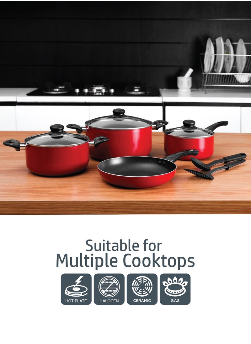 DELCASA - Nonstick Cookware Set 9pcs Aluminum Cookware-Induction Base-Scratch Resistor DC1995 24x11cm Casserole with Lid, 20x9cm Casserole with Lid, 24x5cm Fry pan, 18x8.5cm Saucepan with Lid, 2pcs Nylon Tool - Image 1