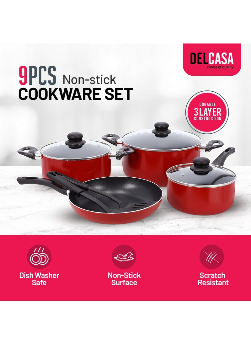 DELCASA - Nonstick Cookware Set 9pcs Aluminum Cookware-Induction Base-Scratch Resistor DC1995 24x11cm Casserole with Lid, 20x9cm Casserole with Lid, 24x5cm Fry pan, 18x8.5cm Saucepan with Lid, 2pcs Nylon Tool - Image 1