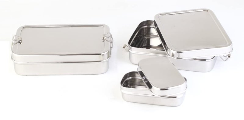 DiBha Stainless Steel Rectangle Shape Medium Size Lunch Box/School Lunch Box for Kids/Adults with 1 Snack Box (500 ml) - Image 3