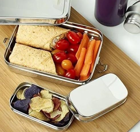 DiBha Stainless Steel Rectangle Shape Medium Size Lunch Box/School Lunch Box for Kids/Adults with 1 Snack Box (500 ml) - Image 5
