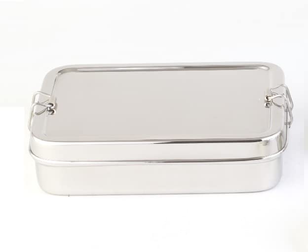 DiBha Stainless Steel Rectangle Shape Medium Size Lunch Box/School Lunch Box for Kids/Adults with 1 Snack Box (500 ml) - Image 1
