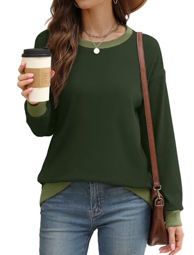 Saloogoe Women's Sweatshirts Pullover Fashion Ladies Tops Long Sleeve Tunics Green XXL - Image 2