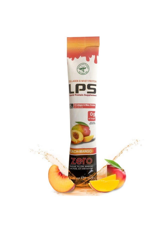 Nutritional Designs Lps Liquid Collagen & Whey Protein Supplement - Non-Gmo Drink, Sugar-Free - Promotes Healthy Skin & Hair For Men & Women, Peach Mango, Single Serve (25 Packets) - Image 1
