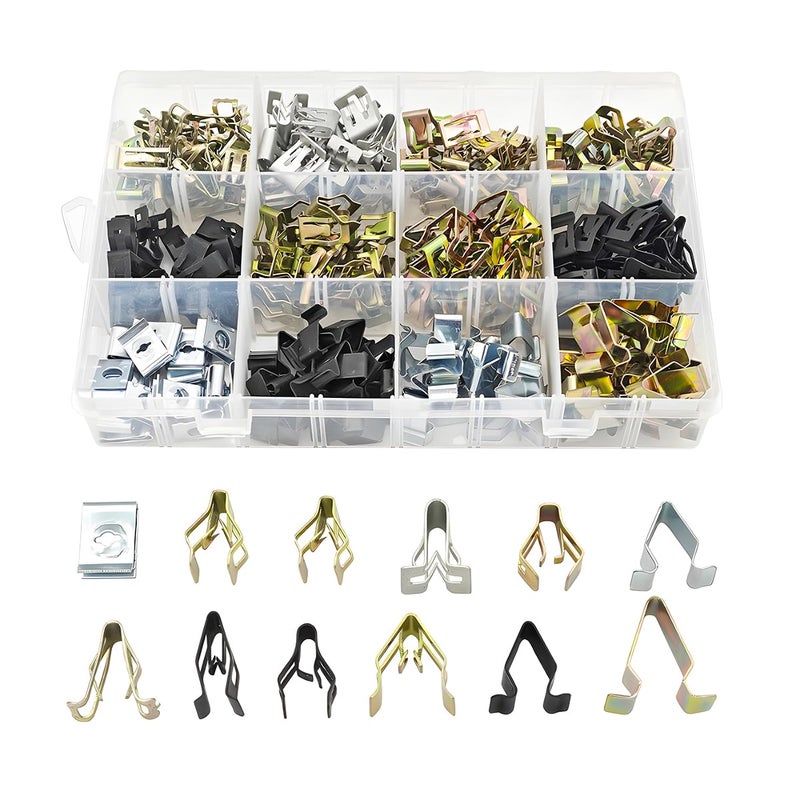 BESULEN Car Dashboard Trim Clips, 240pcs 12 Sizes Dashboard Trim Fixing Rivets Metal Retainer, Automotive Trim Moulding Fastener Clips, Metal Dash Retainer Clips Replacement for Most Cars - Image 1
