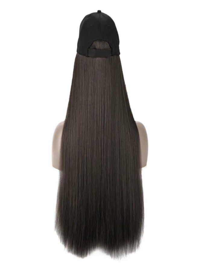 iLUU Wig and Hat Baseball Cap With Black Brown Hair Extensions Synthetic Hairpiece With Attached Black Cap Hat With 24inch Long Straight Smooth Natural Black Hair Extensions For Women Girl - Image 3