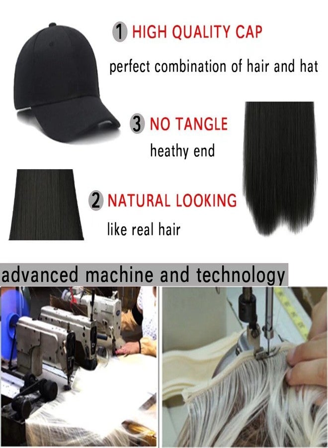 iLUU Wig and Hat Baseball Cap With Black Brown Hair Extensions Synthetic Hairpiece With Attached Black Cap Hat With 24inch Long Straight Smooth Natural Black Hair Extensions For Women Girl - Image 4
