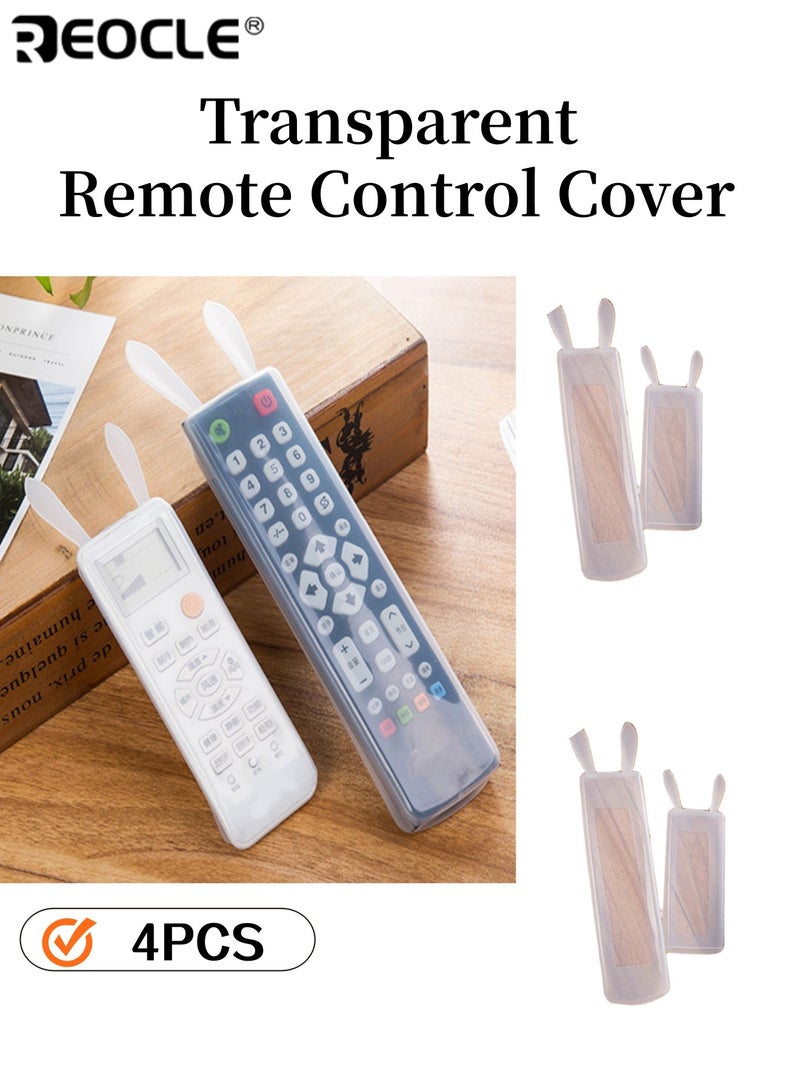 REOCLE 4pcs Transparent Remote Control Cover for TV AC Dust Proof Protective Sheath Sleeve Cartoon Rabbit Ear Design No Electricity Needed Durable Lightweight Non-slip Easy Grip - Image 1