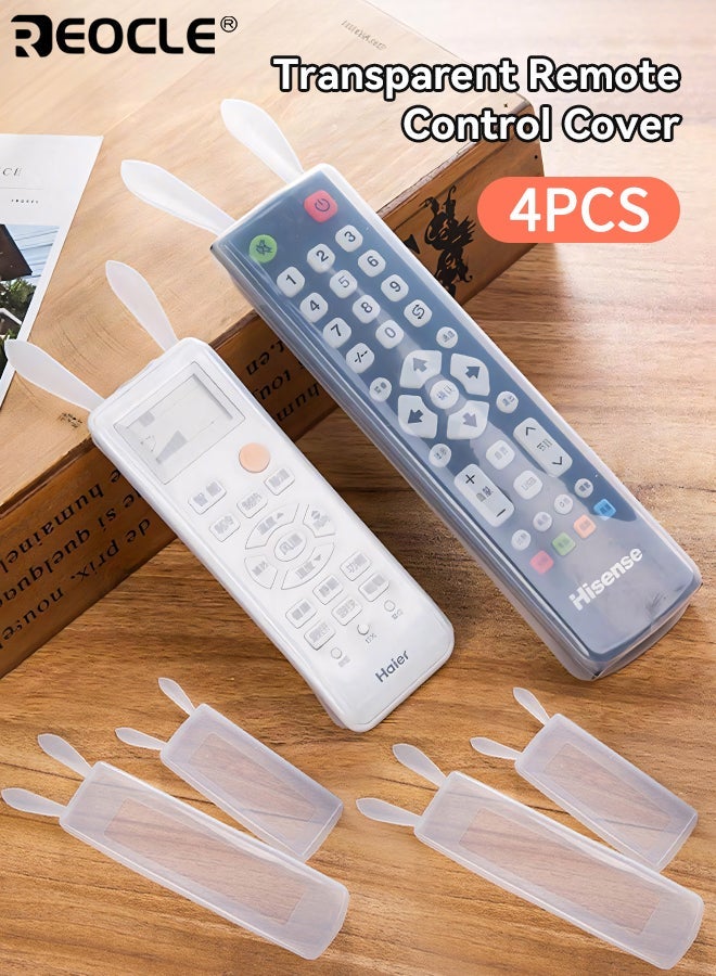 REOCLE 4pcs Transparent Remote Control Cover for TV AC Dust Proof Protective Sheath Sleeve Cartoon Rabbit Ear Design No Electricity Needed Durable Lightweight Non-slip Easy Grip - Image 1