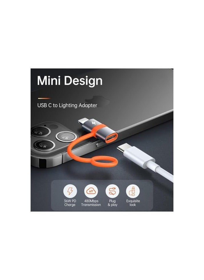 erorex - USB C to Ligtning Adapter with Anti-Lost Loop, 36W Type C to Lightn-ing Adapter PD Fast Charging, Support Data Transmission, Not Support Audio, Suit for iPhone 14 13 12 11 XS, iPad, MacBook - Image 1